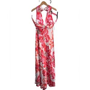 Betsy & Adam dress halter shoulder low back floral dress gown women’s size 6